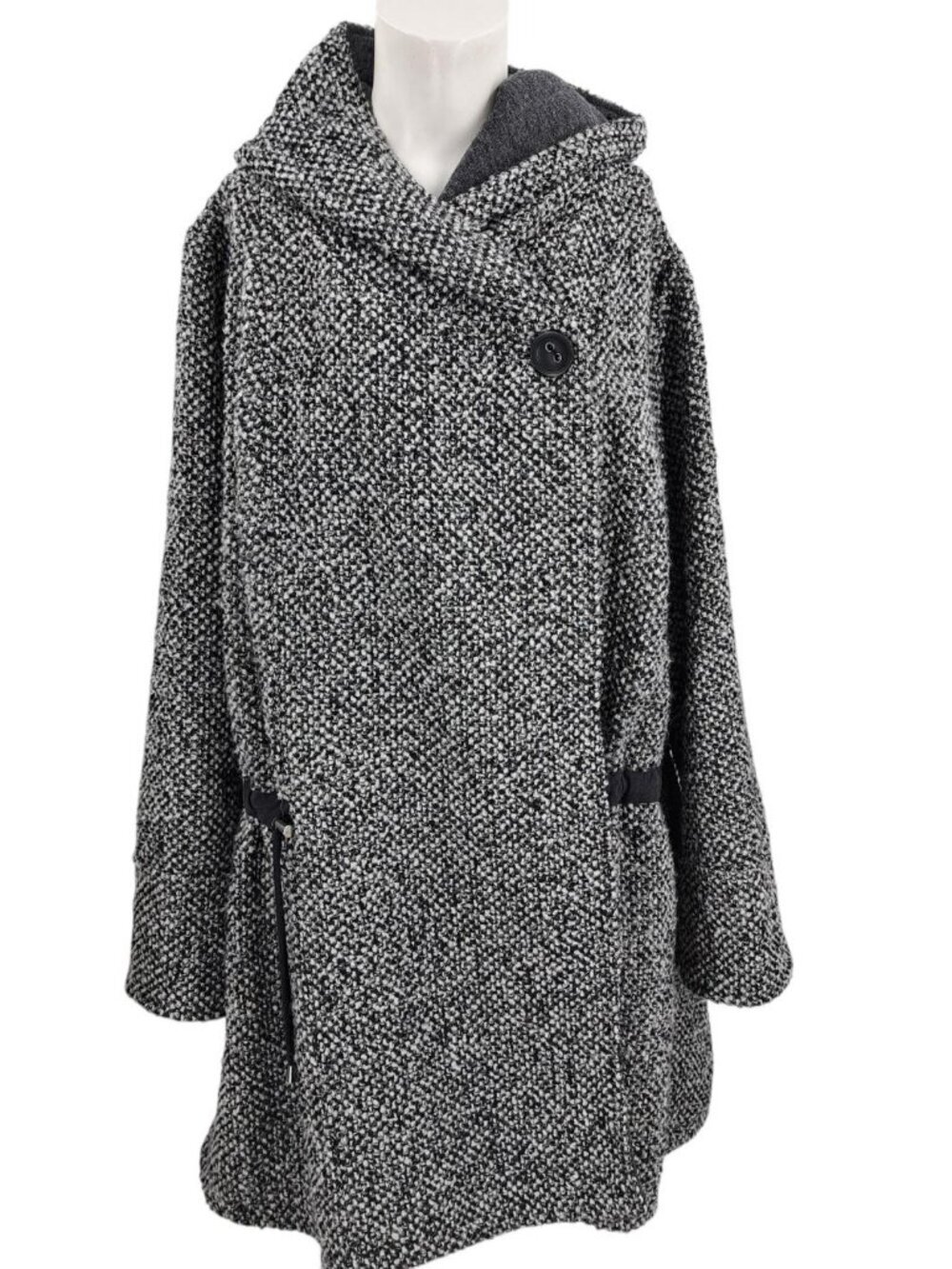 Free People Satellite Image Tweed Swing Wrap Coat Size L Hood Drawstring Waist
